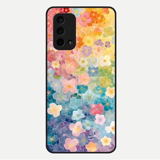 Rainbow Blossom Burst Glass Case For Oppo A74 5G back cover – full design glossy printed glass finish