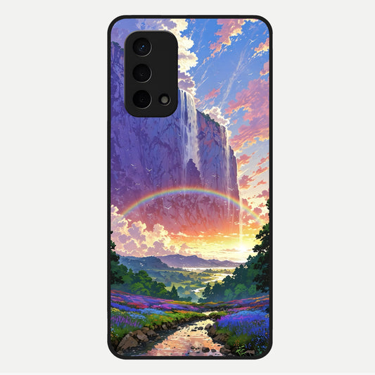  Rainbow Valley Dream Glass Case For Oppo A74 5G back cover – full design glossy printed glass finish