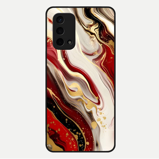  Red And White Marble Glass Case For Oppo A74 5G back cover – full design glossy printed glass finish