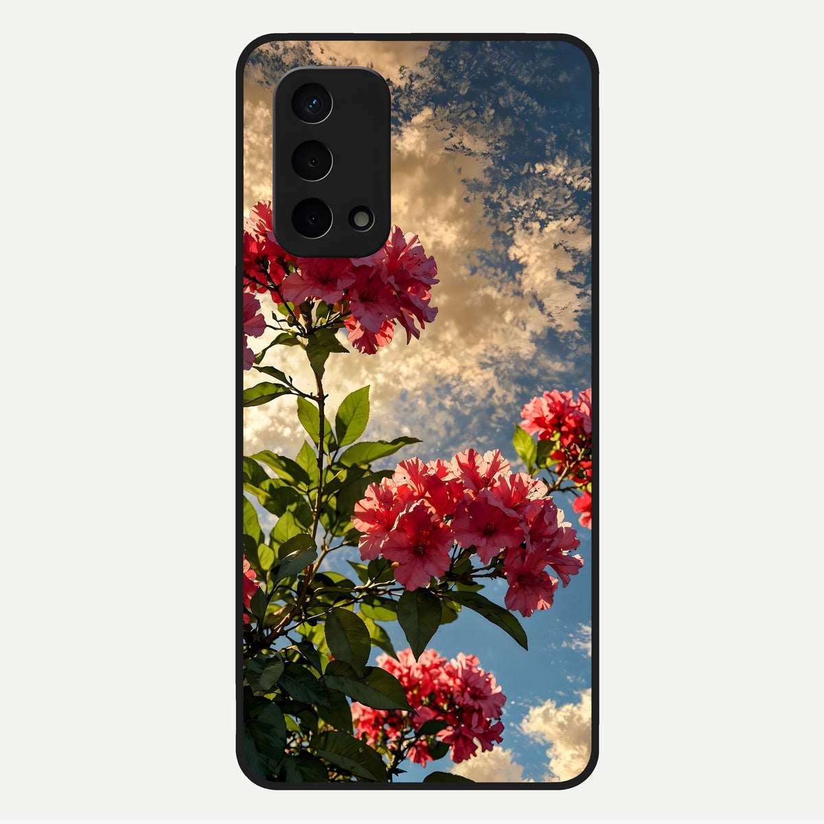  Red Bloom Skies Glass Case For Oppo A74 5G back cover – full design glossy printed glass finish