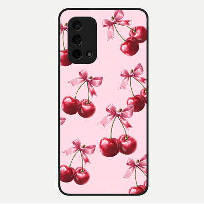  Red Cherries Pattern Glass Case For Oppo A74 5G back cover – full design glossy printed glass finish