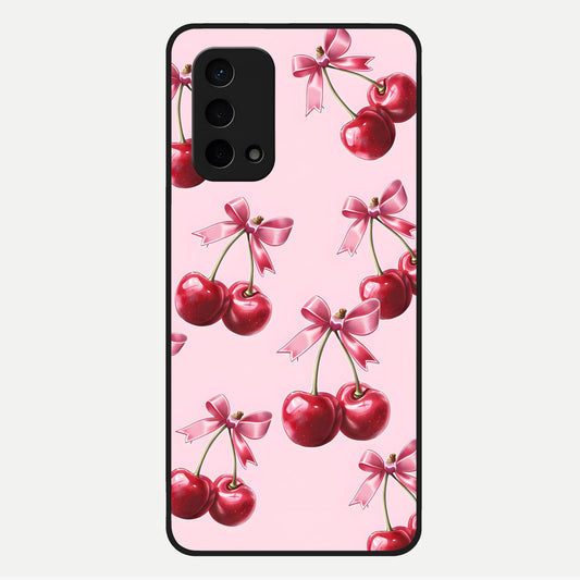  Red Cherries Pattern Glass Case For Oppo A74 5G back cover – full design glossy printed glass finish