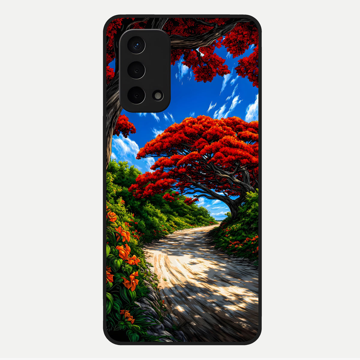  Red Trees Pathway Glass Case For Oppo A74 5G back cover – full design glossy printed glass finish