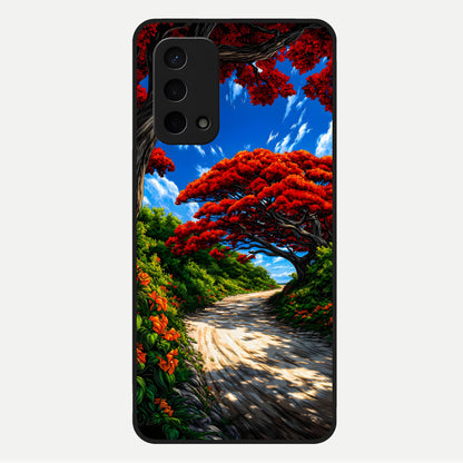  Red Trees Pathway Glass Case For Oppo A74 5G back cover – full design glossy printed glass finish