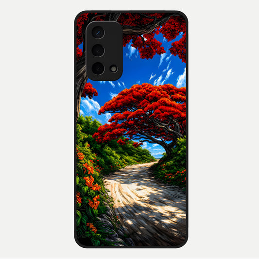  Red Trees Pathway Glass Case For Oppo A74 5G back cover – full design glossy printed glass finish