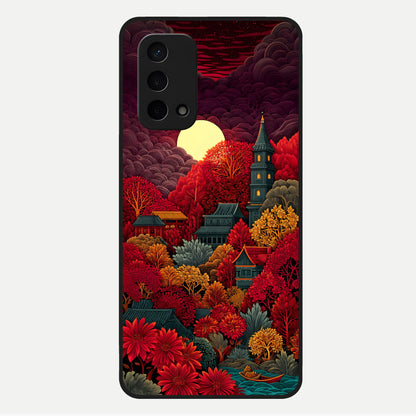  Scarlet Autumn Temple Glass Case For Oppo A74 5G back cover – full design glossy printed glass finish