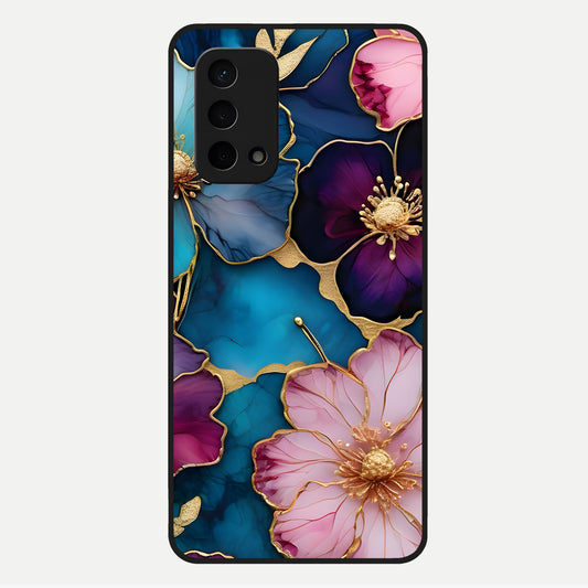  Sparkle Floral Glass Case For Oppo A74 5G back cover – full design glossy printed glass finish