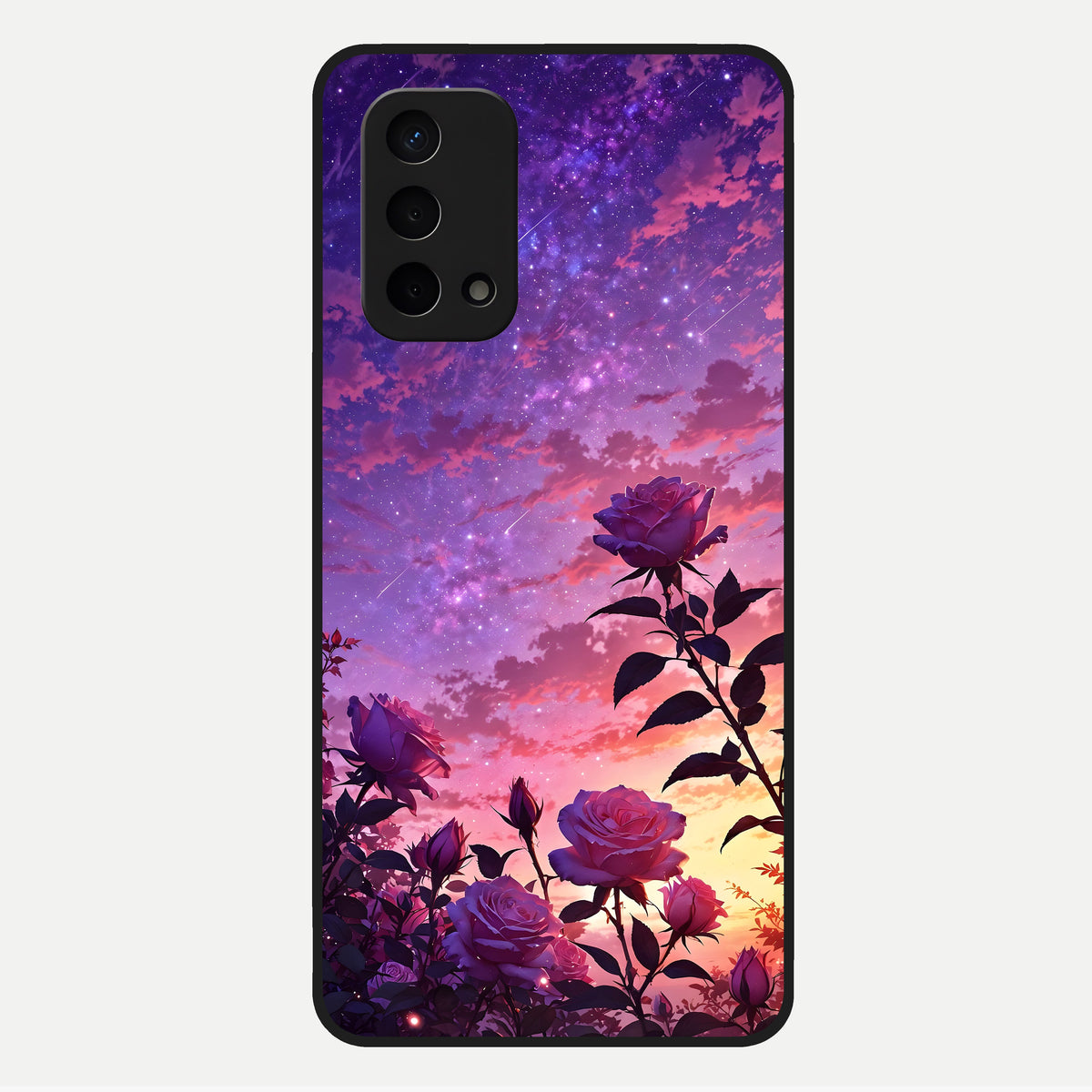  Starlit Rose Twilight Glass Case For Oppo A74 5G back cover – full design glossy printed glass finish