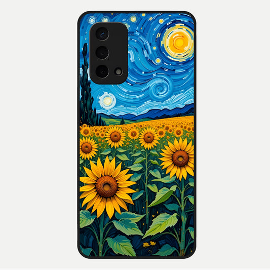  Starry Sunflower Dreams Glass Case For Oppo A74 5G back cover – full design glossy printed glass finish