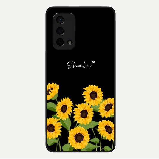  Sunflower Sky Bloom Glass Case For Oppo A74 5G back cover – full design glossy printed glass finish