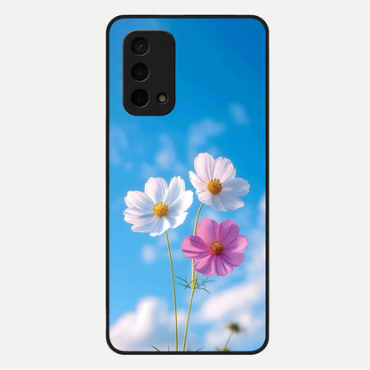  Tripple Flowers With Sky Glass Case For Oppo A74 5G back cover – full design glossy printed glass finish