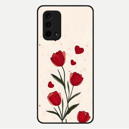  Tulip With Heart Glass Case For Oppo A74 5G back cover – full design glossy printed glass finish