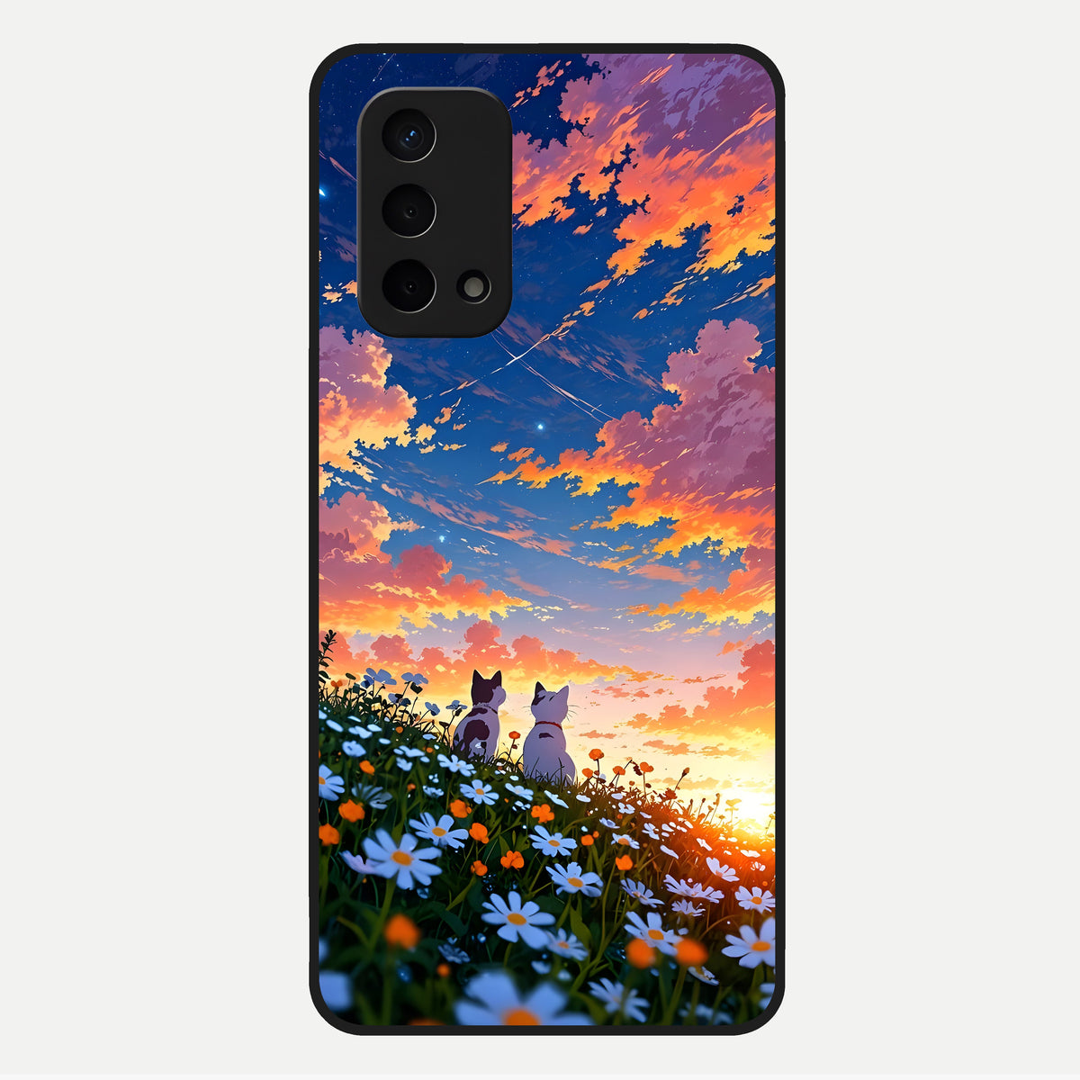  Two Cats Friends Glass Case For Oppo A74 5G back cover – full design glossy printed glass finish
