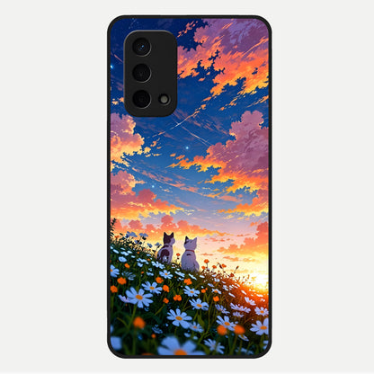  Two Cats Friends Glass Case For Oppo A74 5G back cover – full design glossy printed glass finish