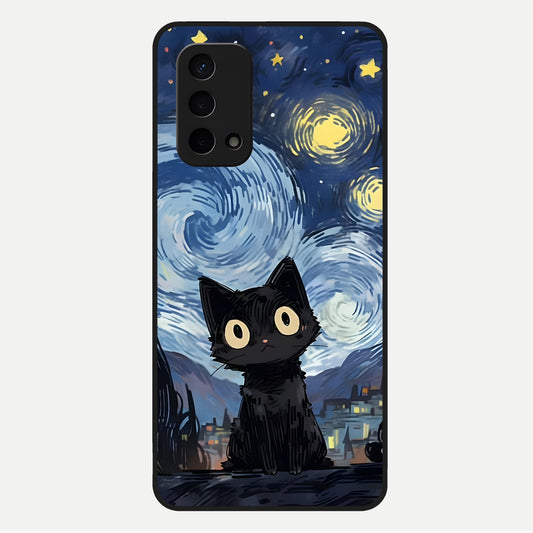  Van Gogh Cat Glass Case For Oppo A74 5G back cover – full design glossy printed glass finish