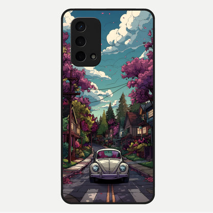  Vintage Street Drive Glass Case For Oppo A74 5G back cover – full design glossy printed glass finish