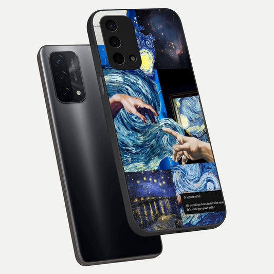  Aesthetic Vando Hands phone case For Oppo A74 5G showing premium glass back cover with detailed artwork