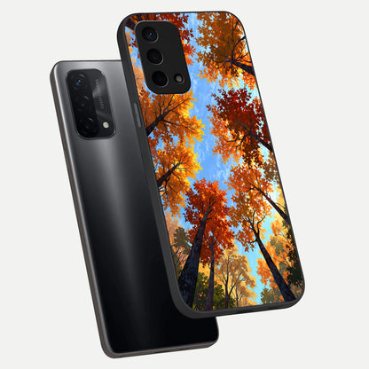  Autumn Sky Rise phone case For Oppo A74 5G showing premium glass back cover with detailed artwork