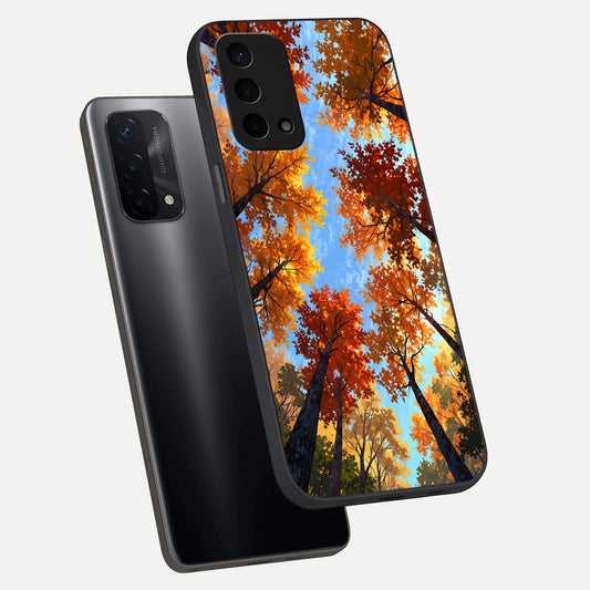  Autumn Sky Rise phone case For Oppo A74 5G showing premium glass back cover with detailed artwork