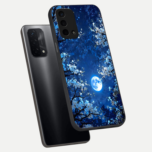  Blossom Moonlight Sky phone case For Oppo A74 5G showing premium glass back cover with detailed artwork
