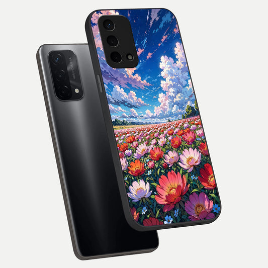  Blossom Sky Field phone case For Oppo A74 5G showing premium glass back cover with detailed artwork