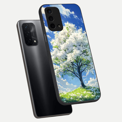  Blossom Sky Serenity phone case For Oppo A74 5G showing premium glass back cover with detailed artwork
