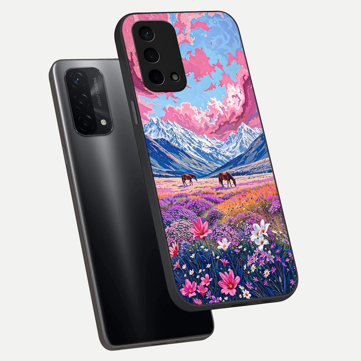  Blossom Valley Dream phone case For Oppo A74 5G showing premium glass back cover with detailed artwork