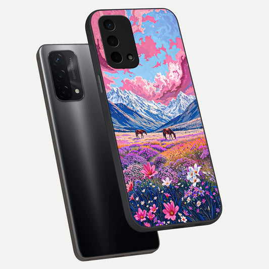  Blossom Valley Dream phone case For Oppo A74 5G showing premium glass back cover with detailed artwork