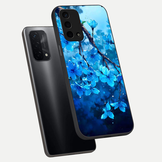  Blue Blossoms Branch phone case For Oppo A74 5G showing premium glass back cover with detailed artwork