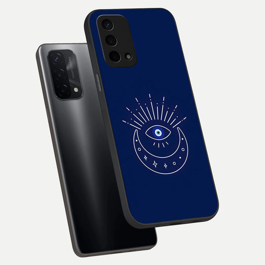  Blue Evil Eye phone case For Oppo A74 5G showing premium glass back cover with detailed artwork