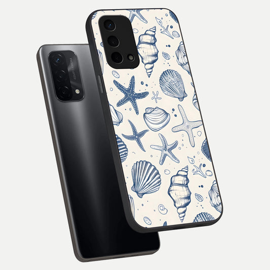  Blue Ocean Outline phone case For Oppo A74 5G showing premium glass back cover with detailed artwork