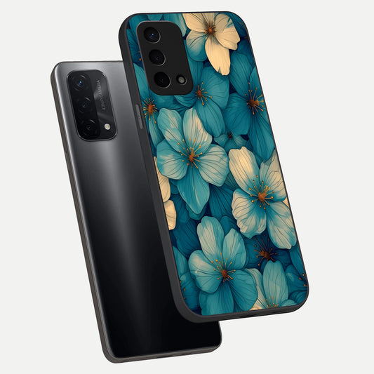  Blue Shade Floral phone case For Oppo A74 5G showing premium glass back cover with detailed artwork