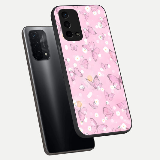  Blush Butterfly Garden phone case For Oppo A74 5G showing premium glass back cover with detailed artwork