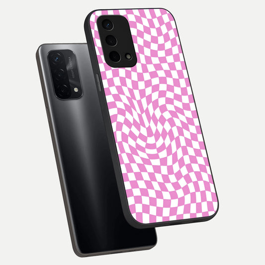  Bubblegum Check Wave phone case For Oppo A74 5G showing premium glass back cover with detailed artwork
