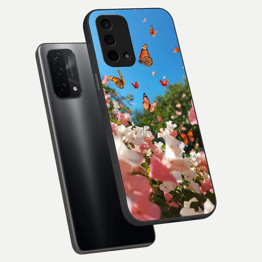  Butterflies In Bloom Sky phone case For Oppo A74 5G showing premium glass back cover with detailed artwork