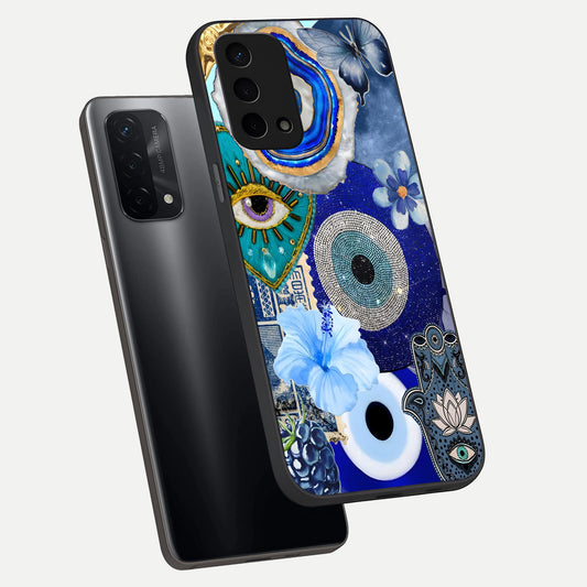  Celestial Blue Vision phone case For Oppo A74 5G showing premium glass back cover with detailed artwork