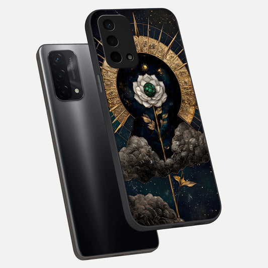  Celestial Lotus Morang phone case For Oppo A74 5G showing premium glass back cover with detailed artwork