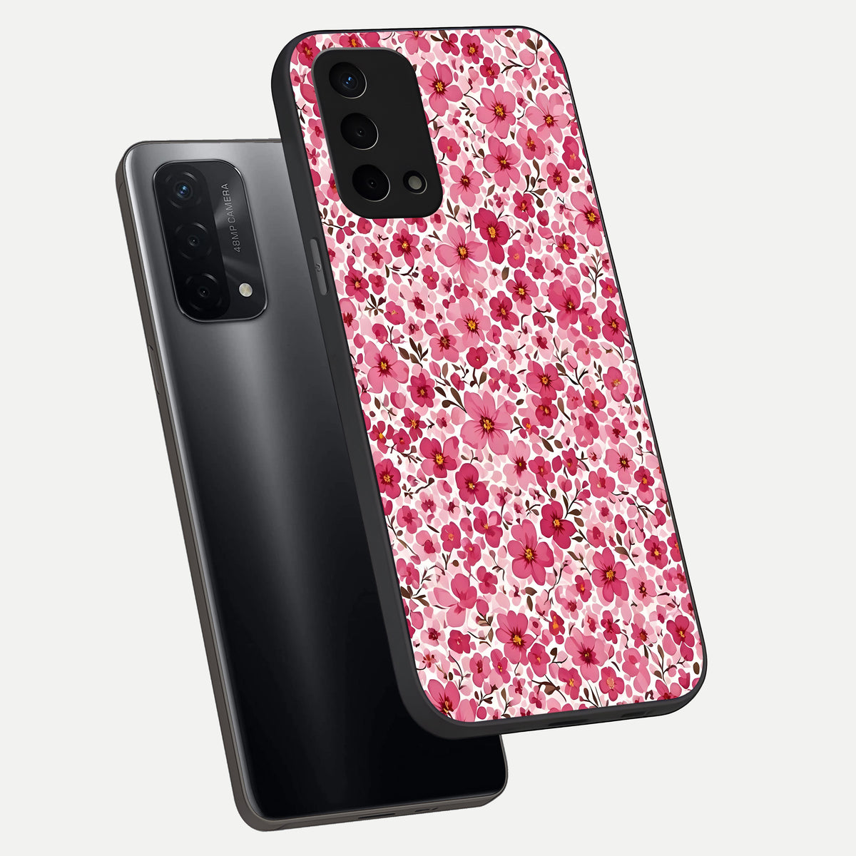  Cherry Blossom Charm phone case For Oppo A74 5G showing premium glass back cover with detailed artwork