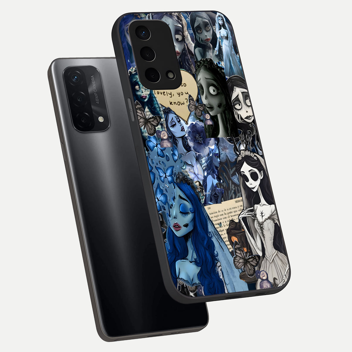  Corpse Bride Posters phone case For Oppo A74 5G showing premium glass back cover with detailed artwork