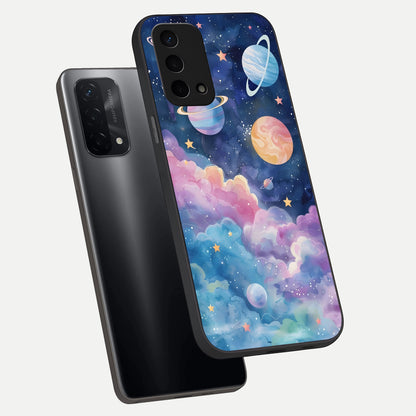  Cosmic Planet Dreams phone case For Oppo A74 5G showing premium glass back cover with detailed artwork