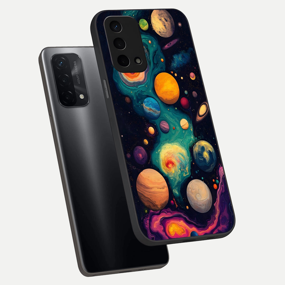  Cosmic Planet Journey phone case For Oppo A74 5G showing premium glass back cover with detailed artwork