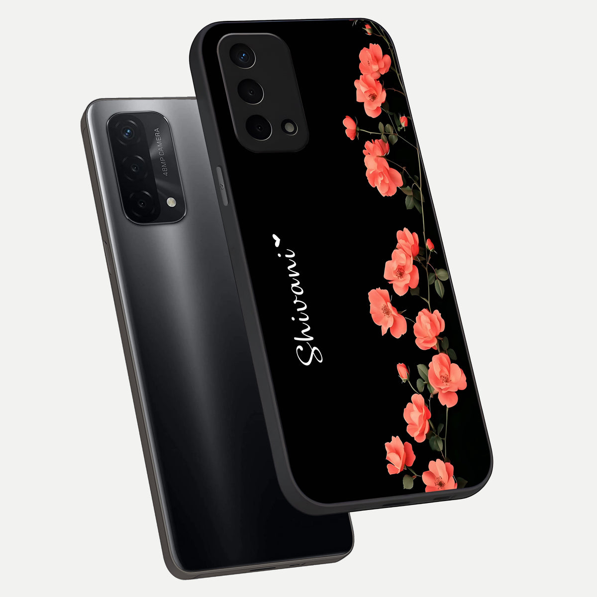  Crimson Bloom Grace Custom Name phone case For Oppo A74 5G showing premium glass back cover with detailed artwork