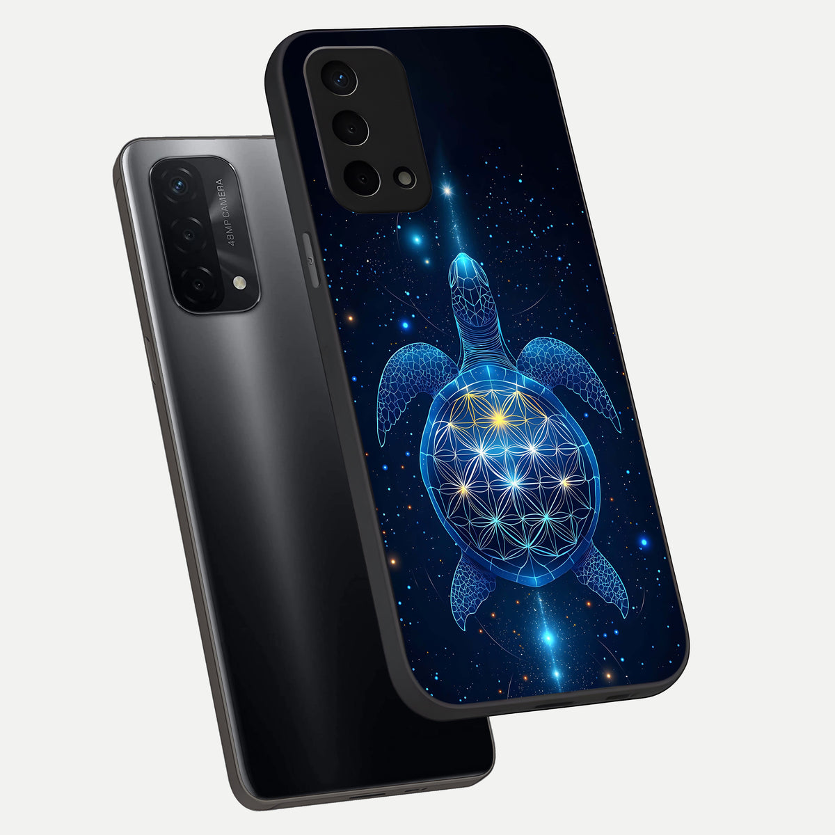  Crimson Blue Turtle phone case For Oppo A74 5G showing premium glass back cover with detailed artwork