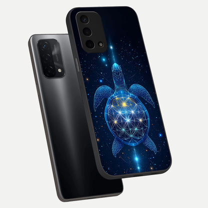  Crimson Blue Turtle phone case For Oppo A74 5G showing premium glass back cover with detailed artwork