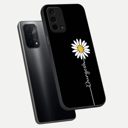  Custom Name White Flower phone case For Oppo A74 5G showing premium glass back cover with detailed artwork