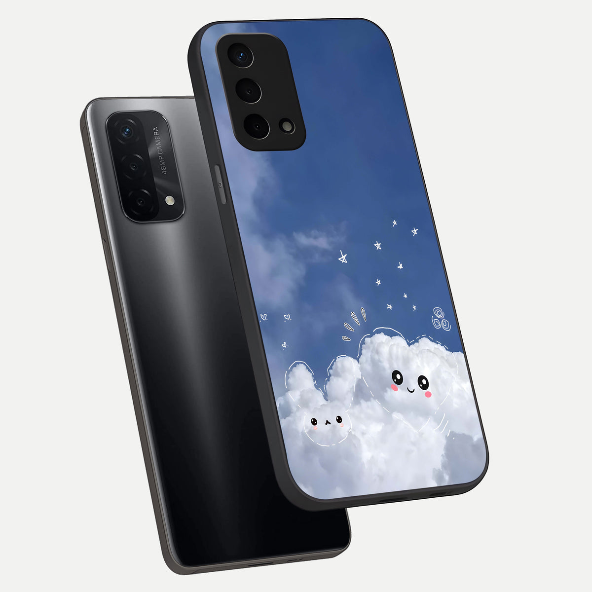  Cute Blossom Cloud phone case For Oppo A74 5G showing premium glass back cover with detailed artwork