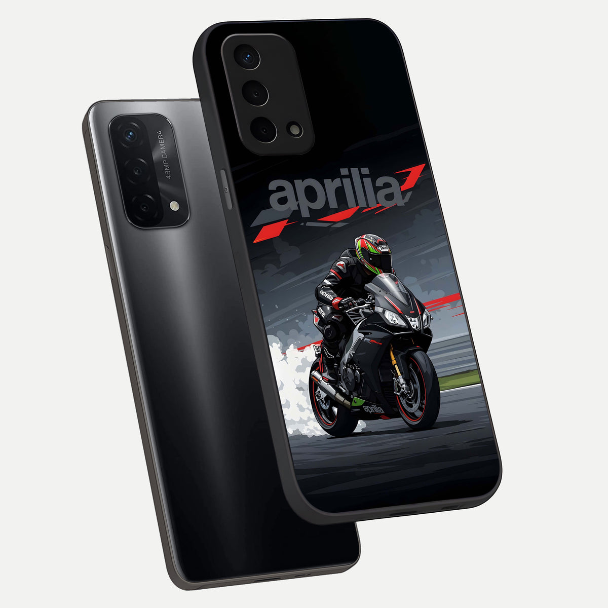  Dark Aprilla phone case For Oppo A74 5G showing premium glass back cover with detailed artwork