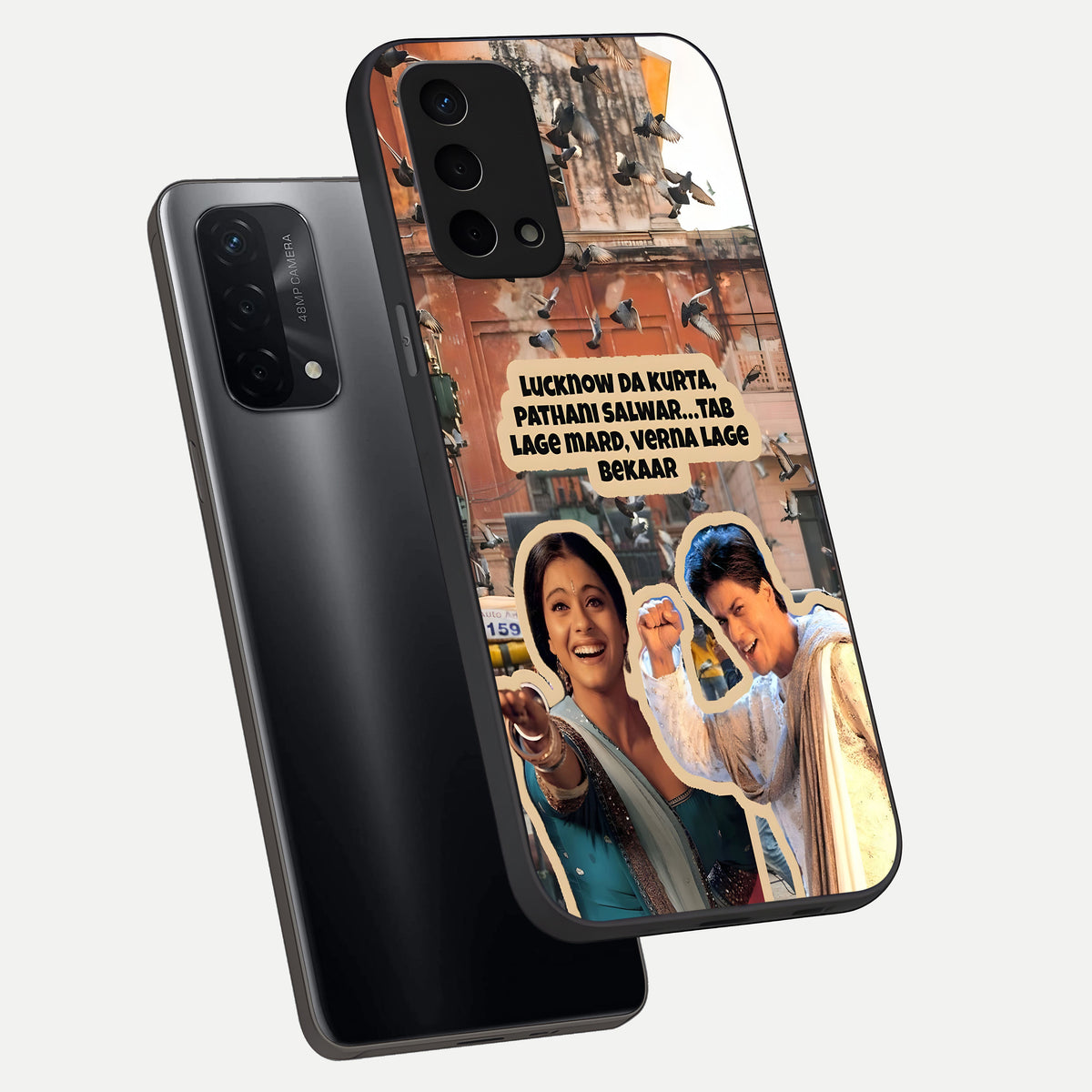  Desi Retro Vibes phone case For Oppo A74 5G showing premium glass back cover with detailed artwork
