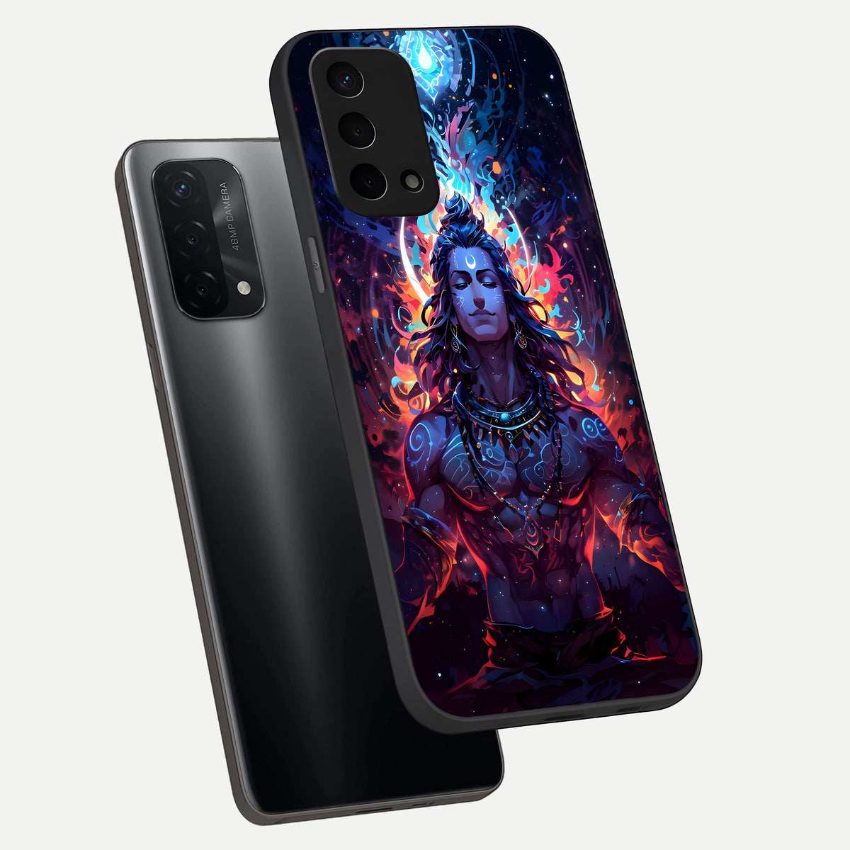  Divine Fire Shiv phone case For Oppo A74 5G showing premium glass back cover with detailed artwork