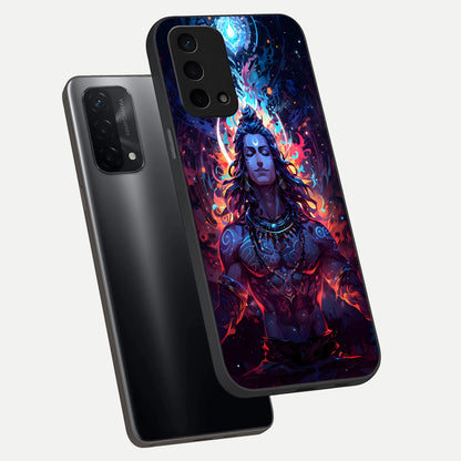  Divine Fire Shiv phone case For Oppo A74 5G showing premium glass back cover with detailed artwork
